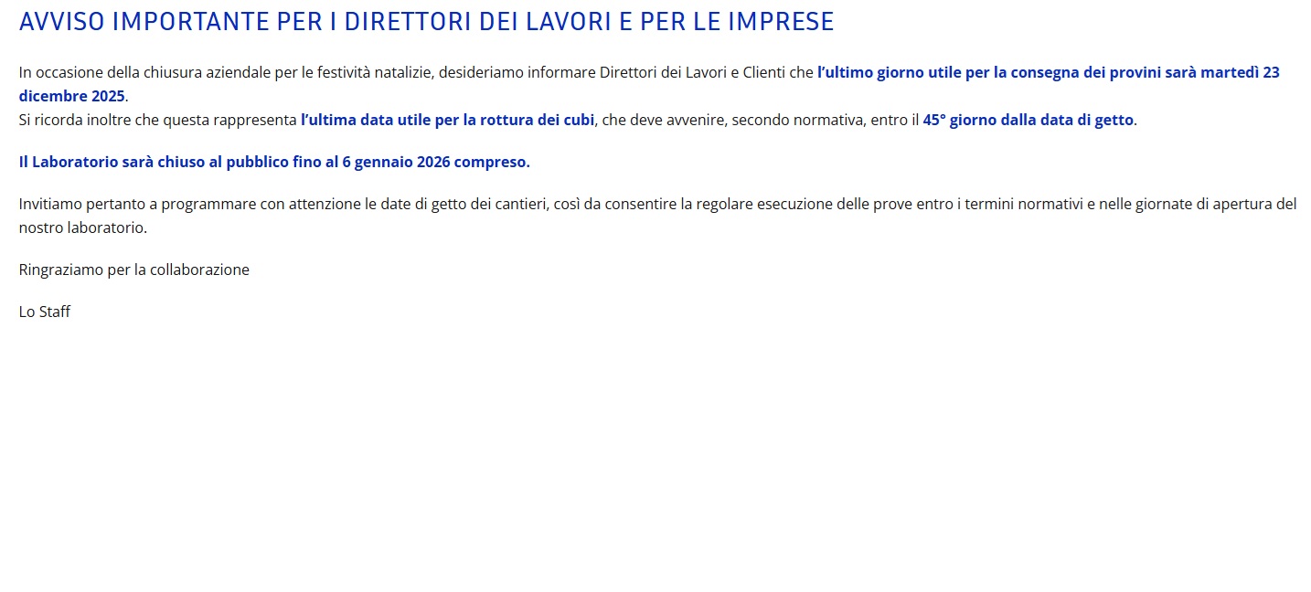 Prove su Materiali da Costruzione dal 1973